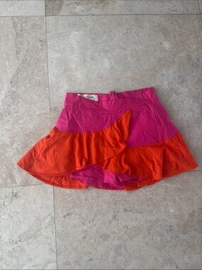 Vibrant Pink & Orange Ruffle Skater Skirt
